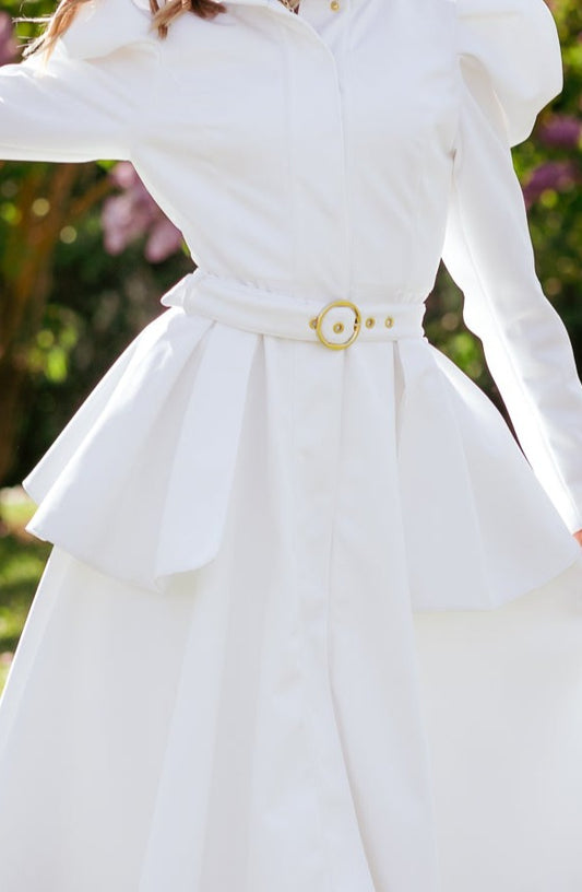 Buckle Belt with Peplum Detail in White