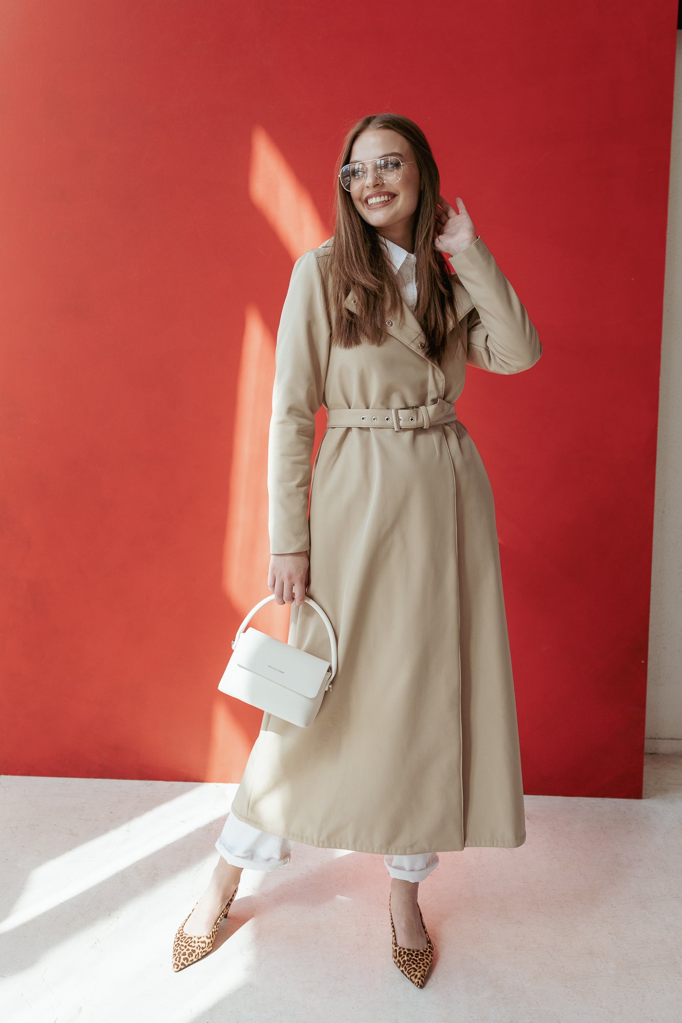 Double Breasted Coat with Trapeze Cut in Beige 