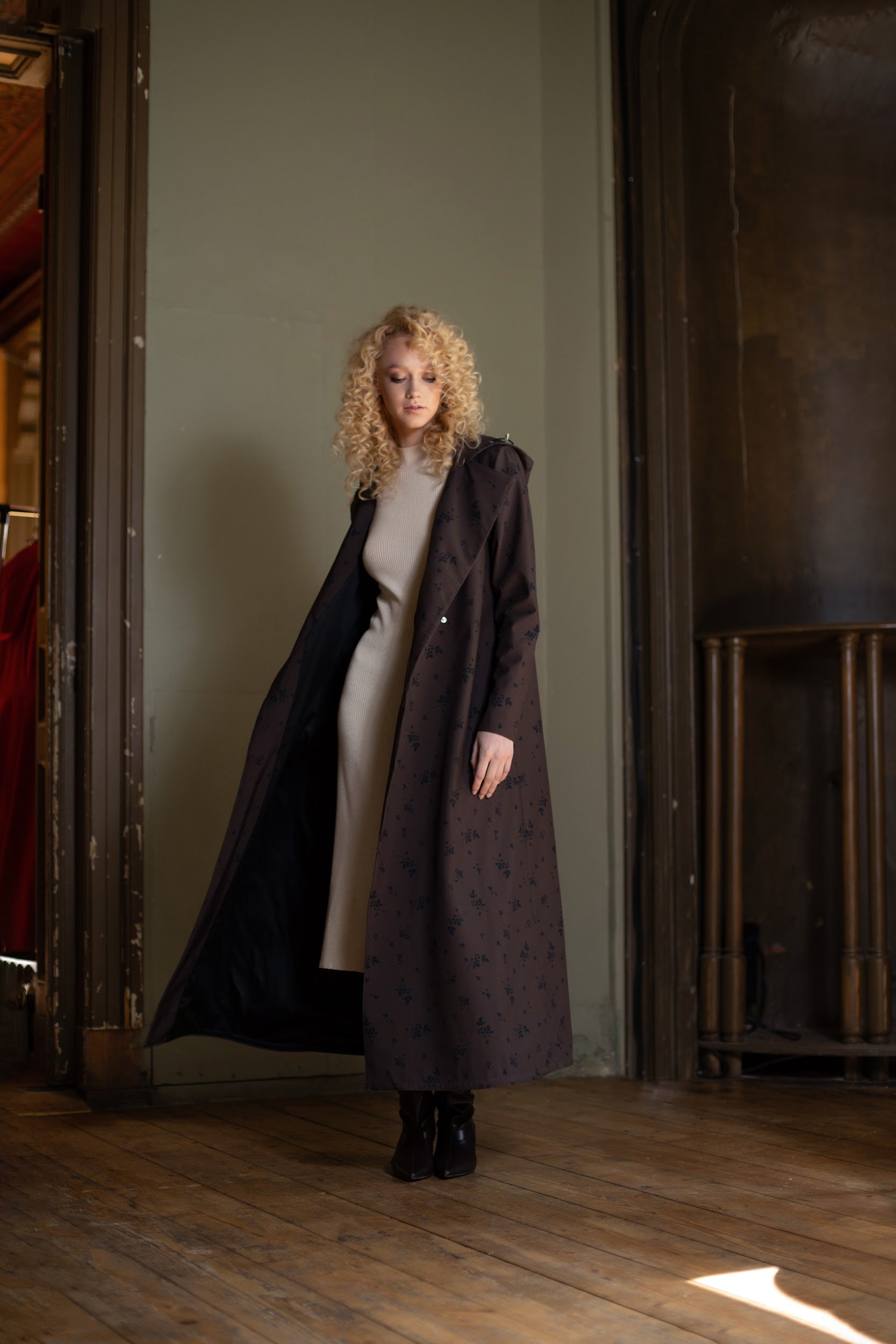 Double Breasted Trapeze Coat in Dark Brown RainSisters Double Breasted Trapeze Coat in Dark Brown RainSisters