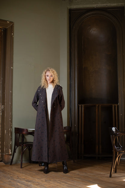 Dark Brown Coat in Trapeze Cut 