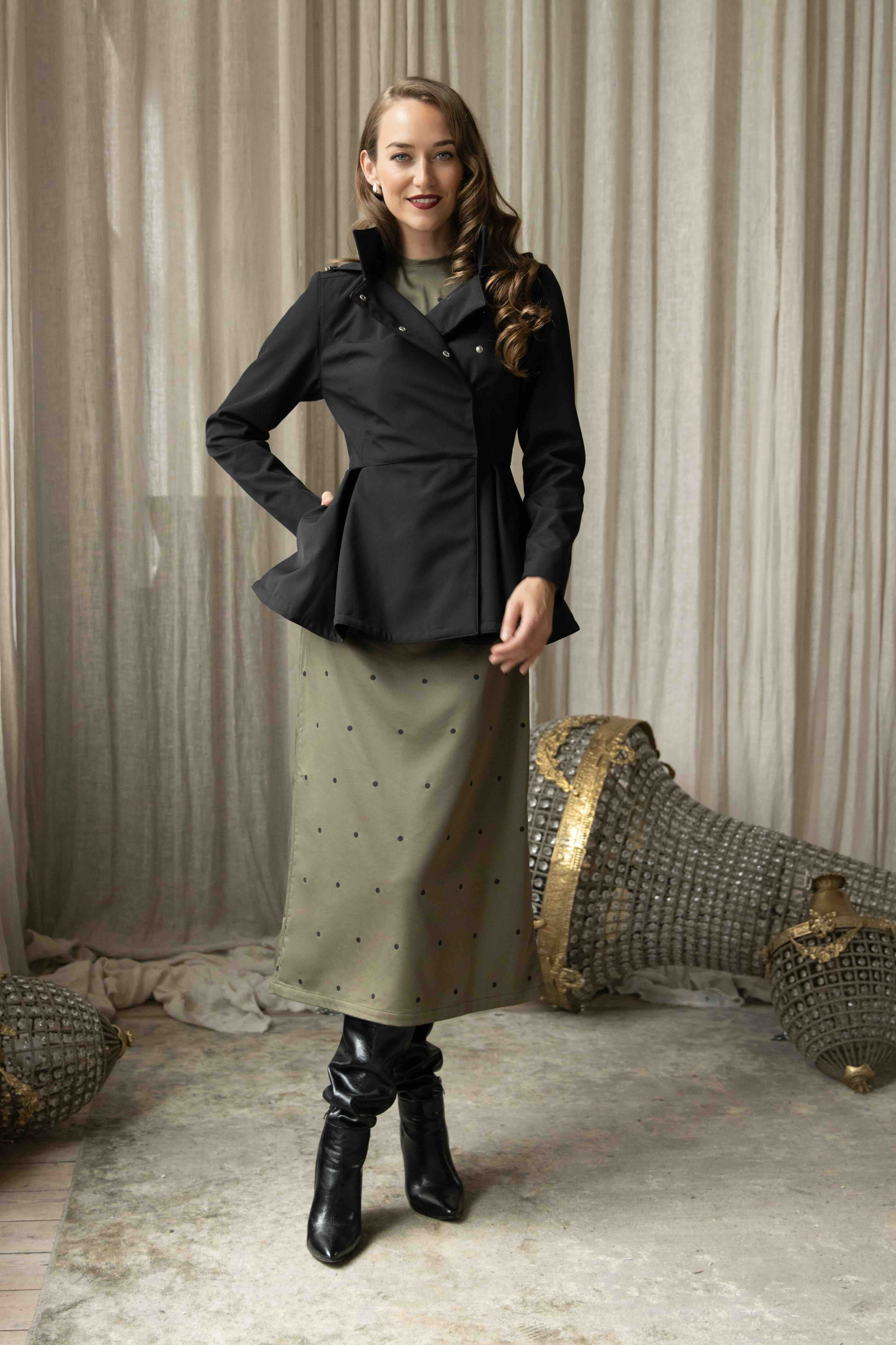 midi dress with long jacket Long Sleeve Midi Dress in Green