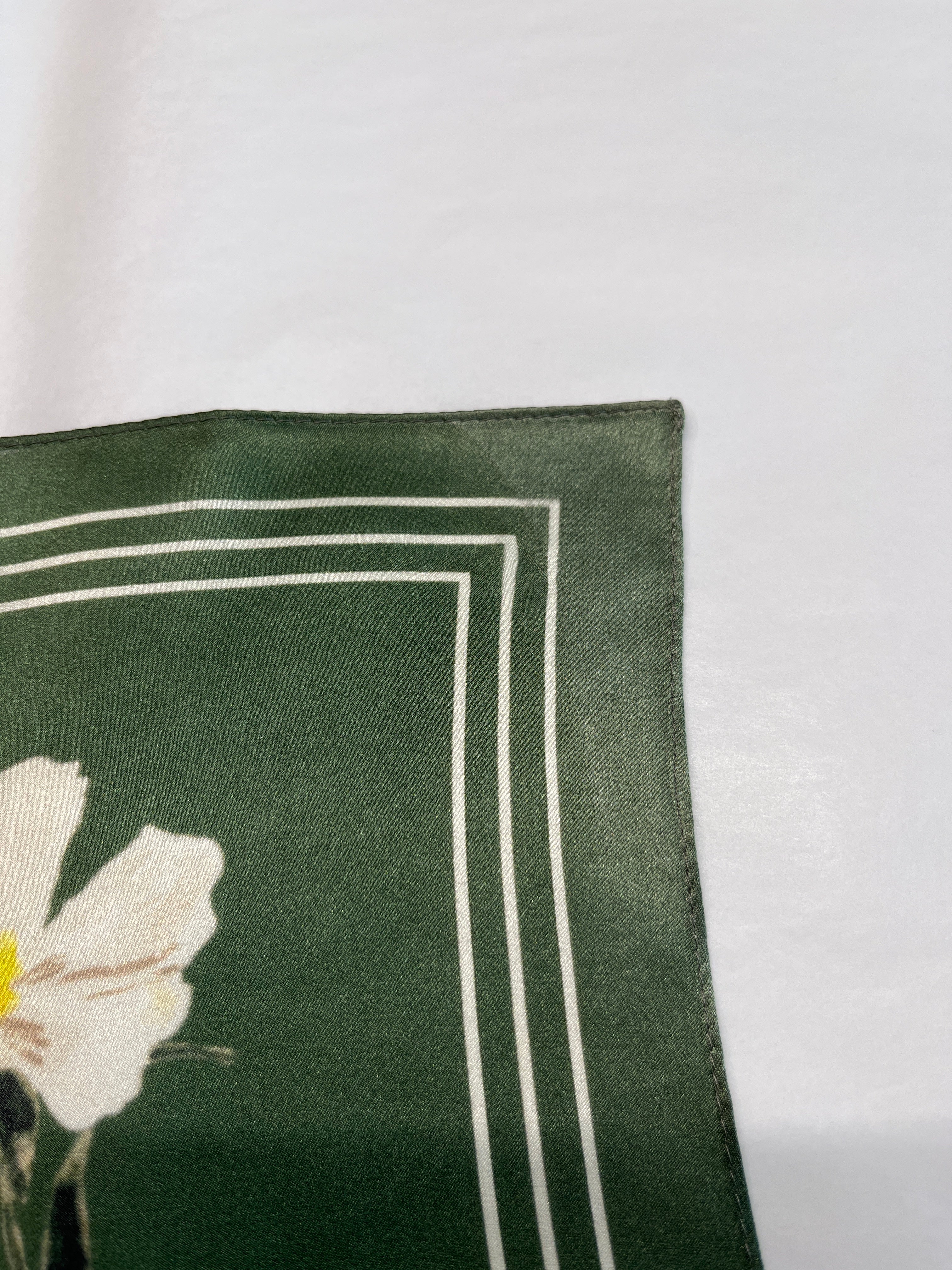 Medium Green Floral Natural Silk Scarf (with imperfection)