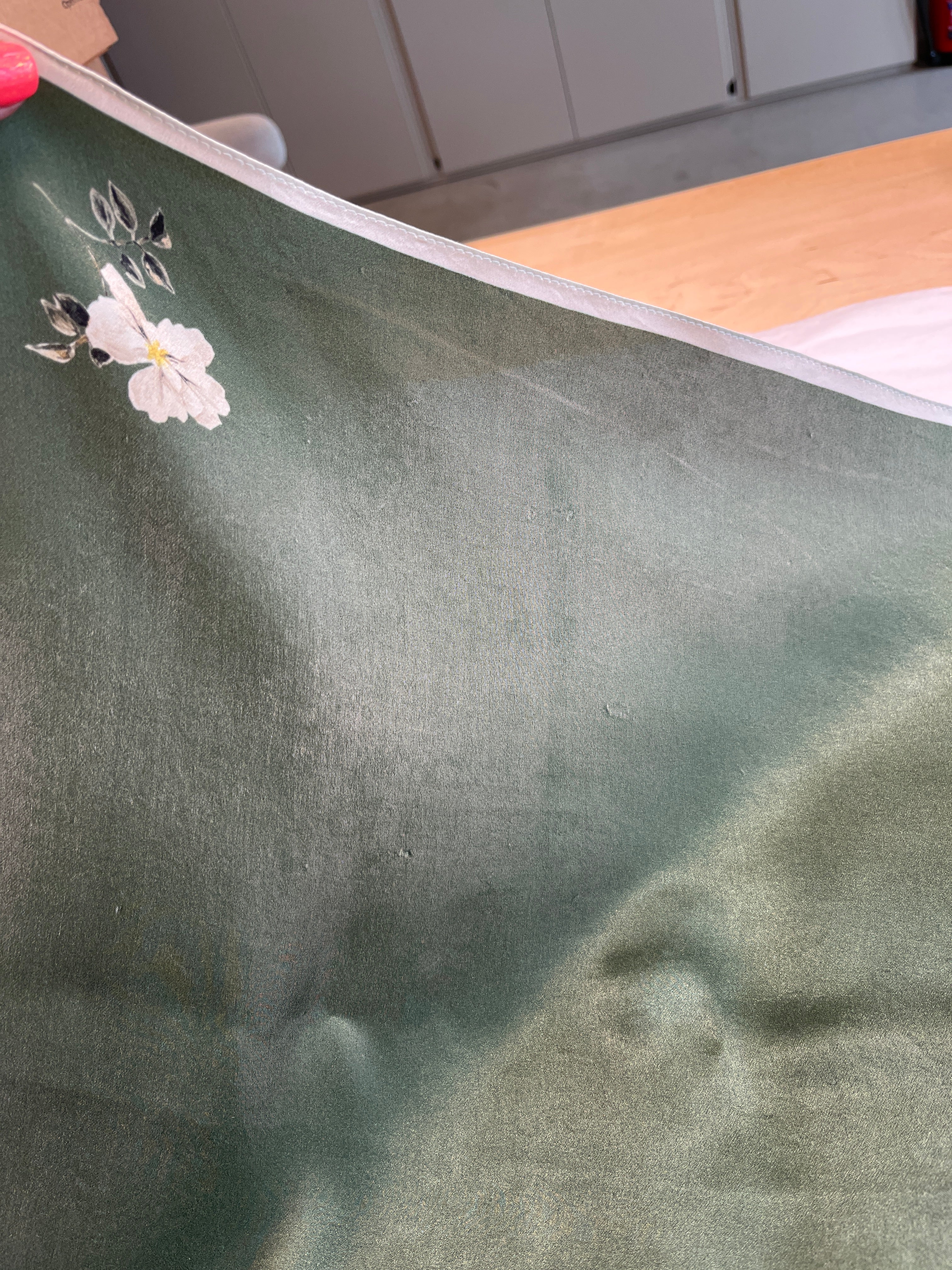 Small Green Minimal Floral Natural Silk Scarf (with imperfection)