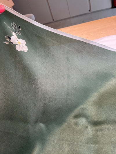 Small Green Minimal Floral Natural Silk Scarf (with imperfection)