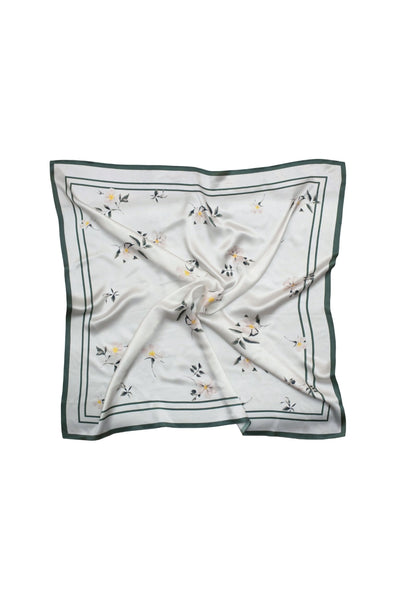 White square scarf with floral pattern on a white background