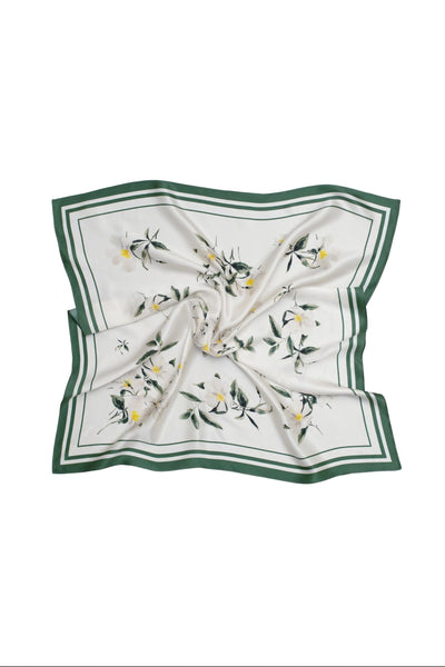 Square scarf with floral pattern on a white background