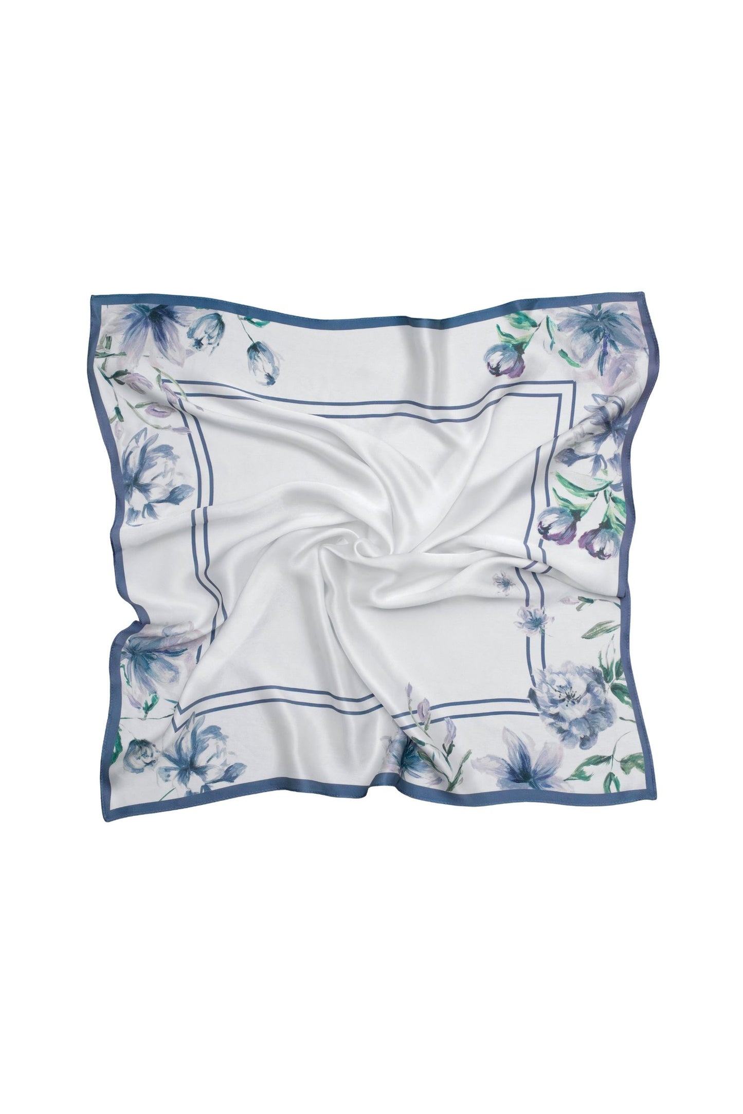Floral patterned square scarf on a white background