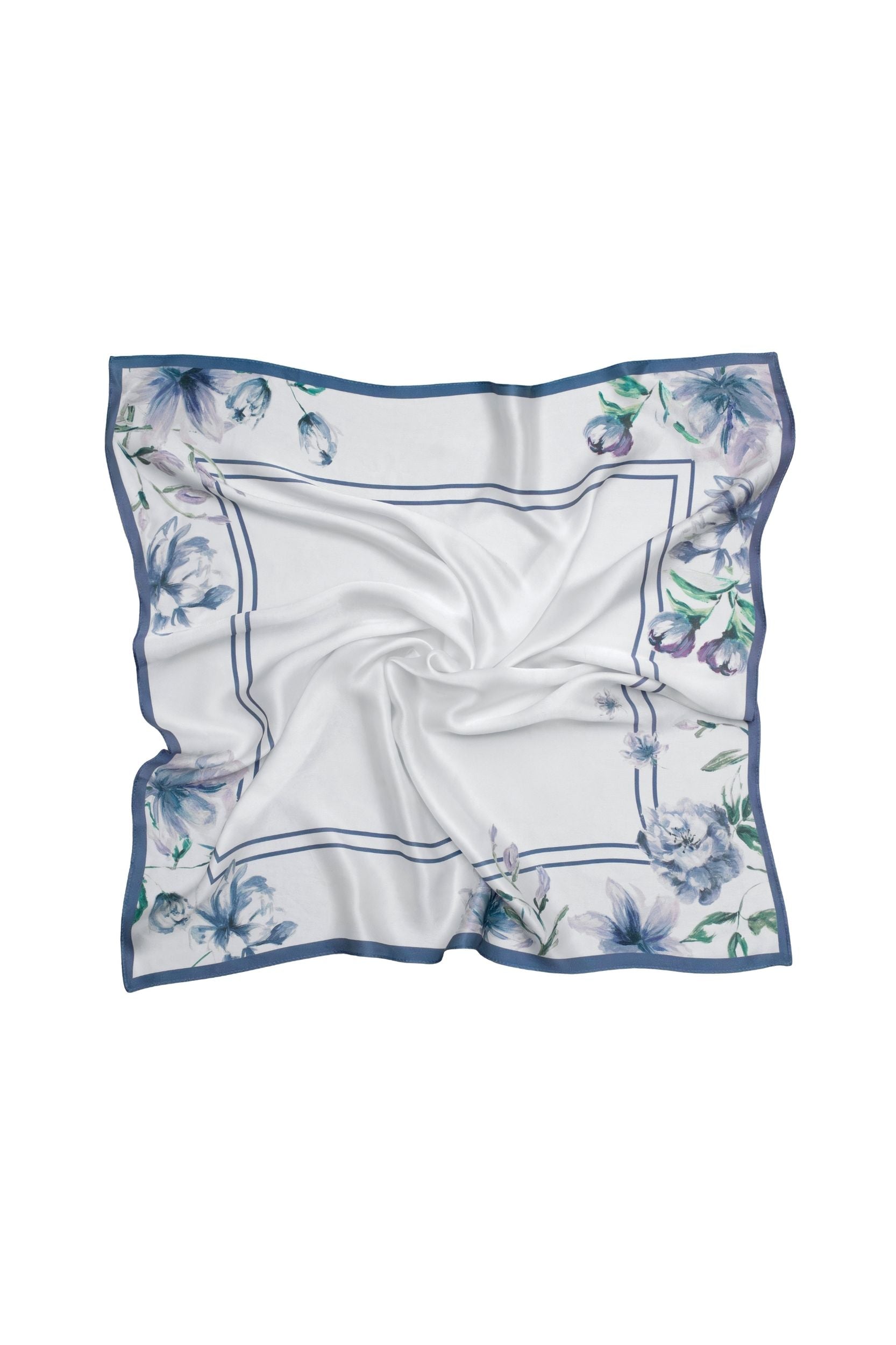 Floral patterned square scarf on a white background