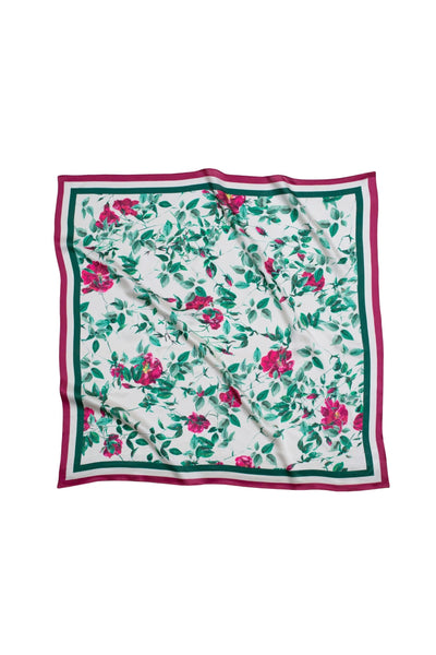 Floral patterned square scarf on a white background