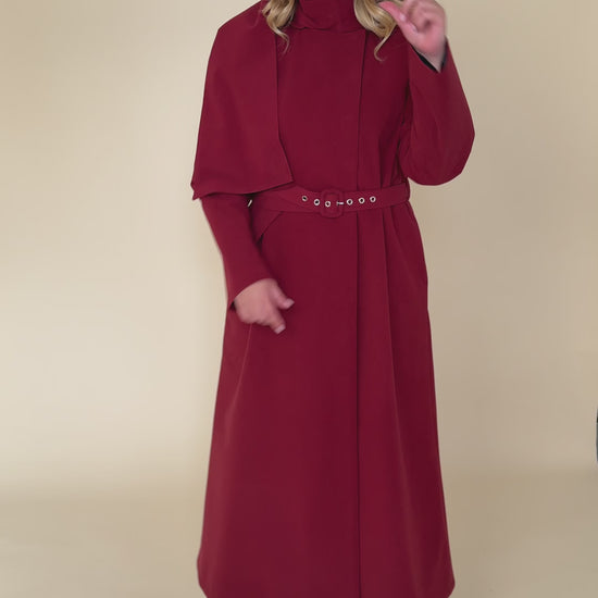 Women’s long winter maroon coat video – warm, waterproof, and elegant outerwear for cold weather.