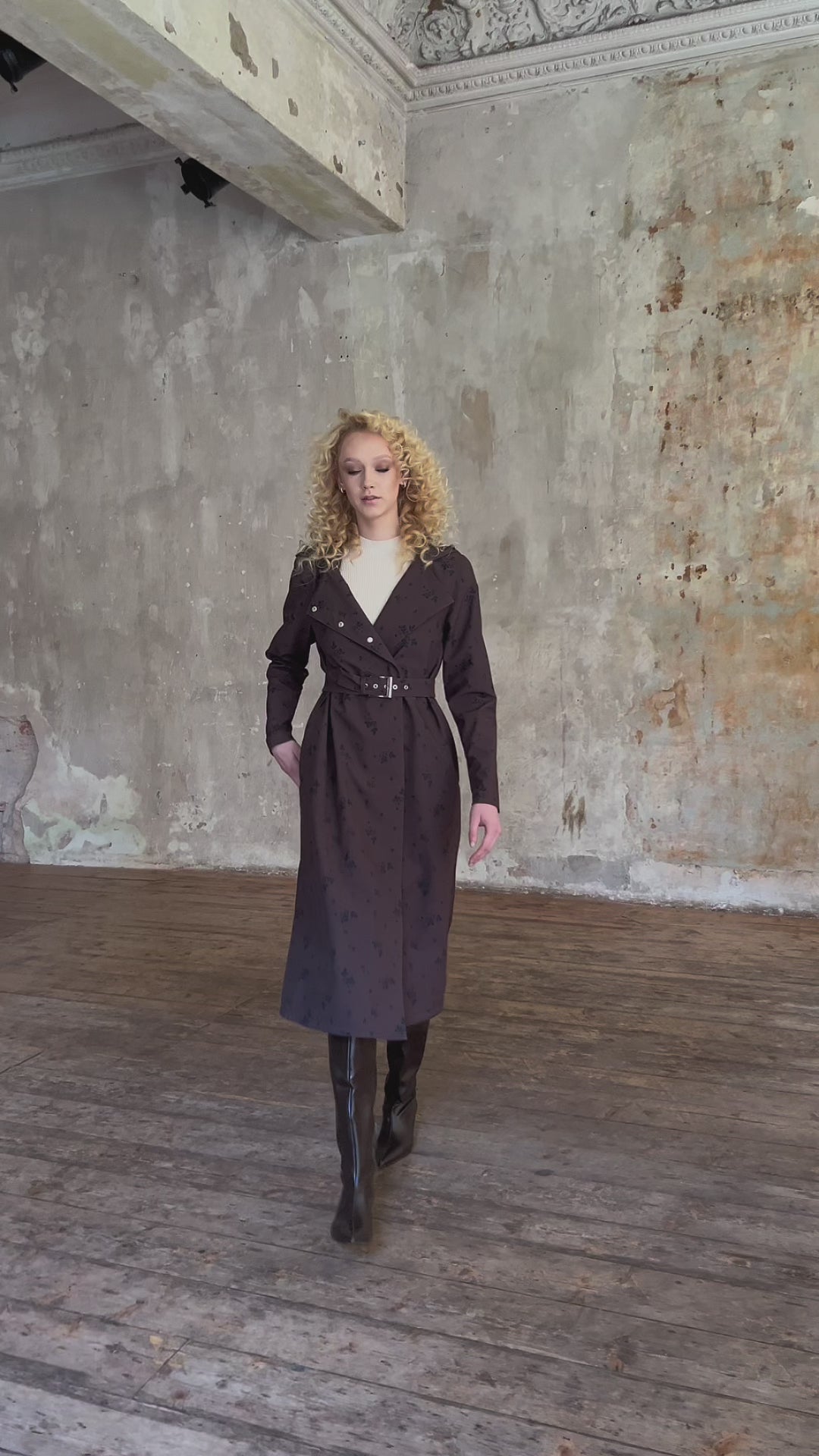 Load video: Velvet Leaves coat in midi length