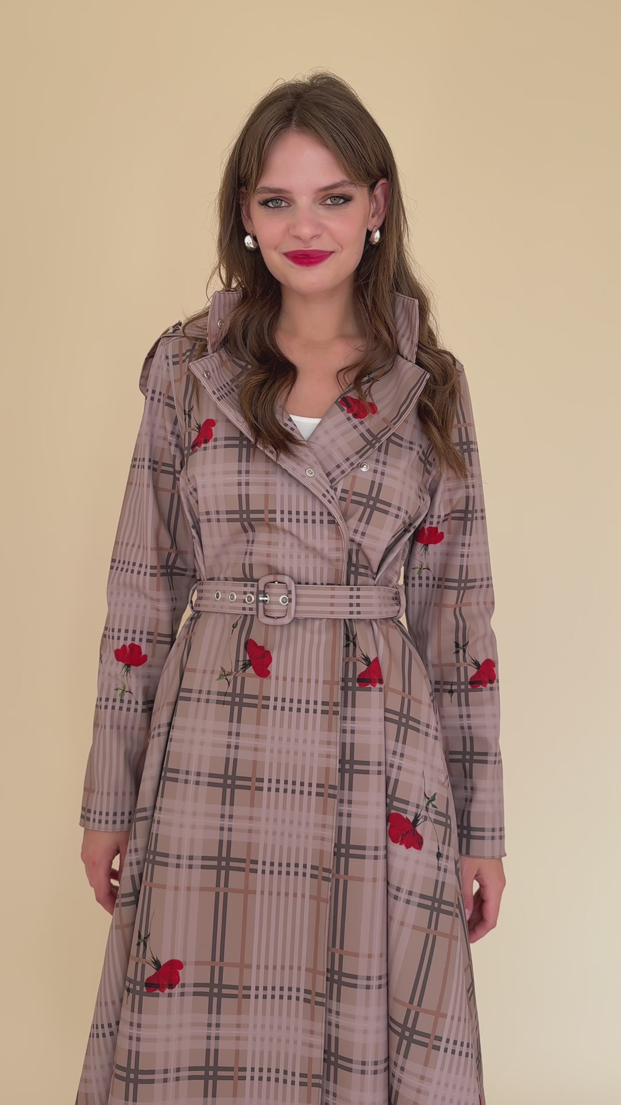 Load video: Double Breasted Women's Coat with Front Pleats in Beige | Blush of the Crown