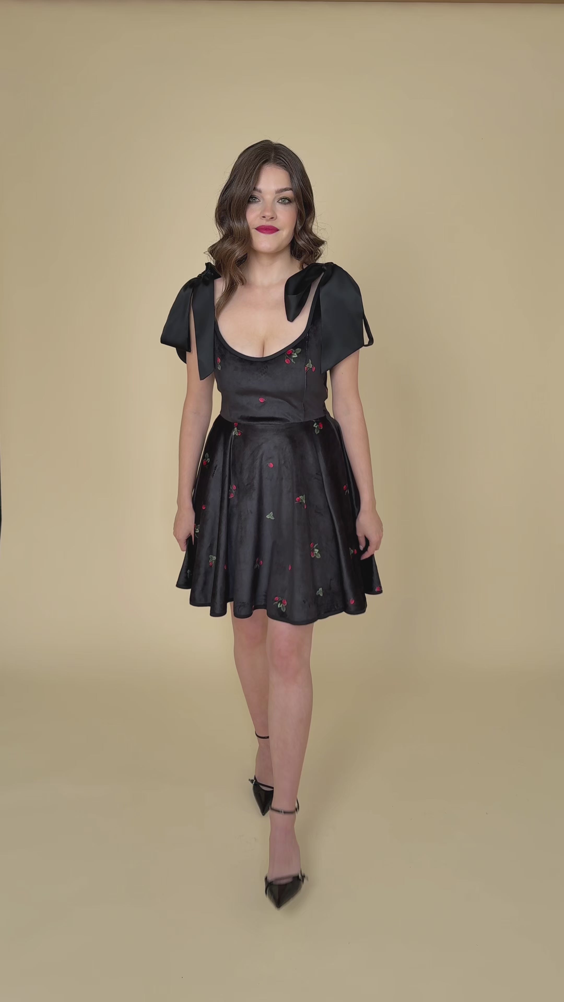 Velvet A-Line Dress with Tie Straps | Berry Swing