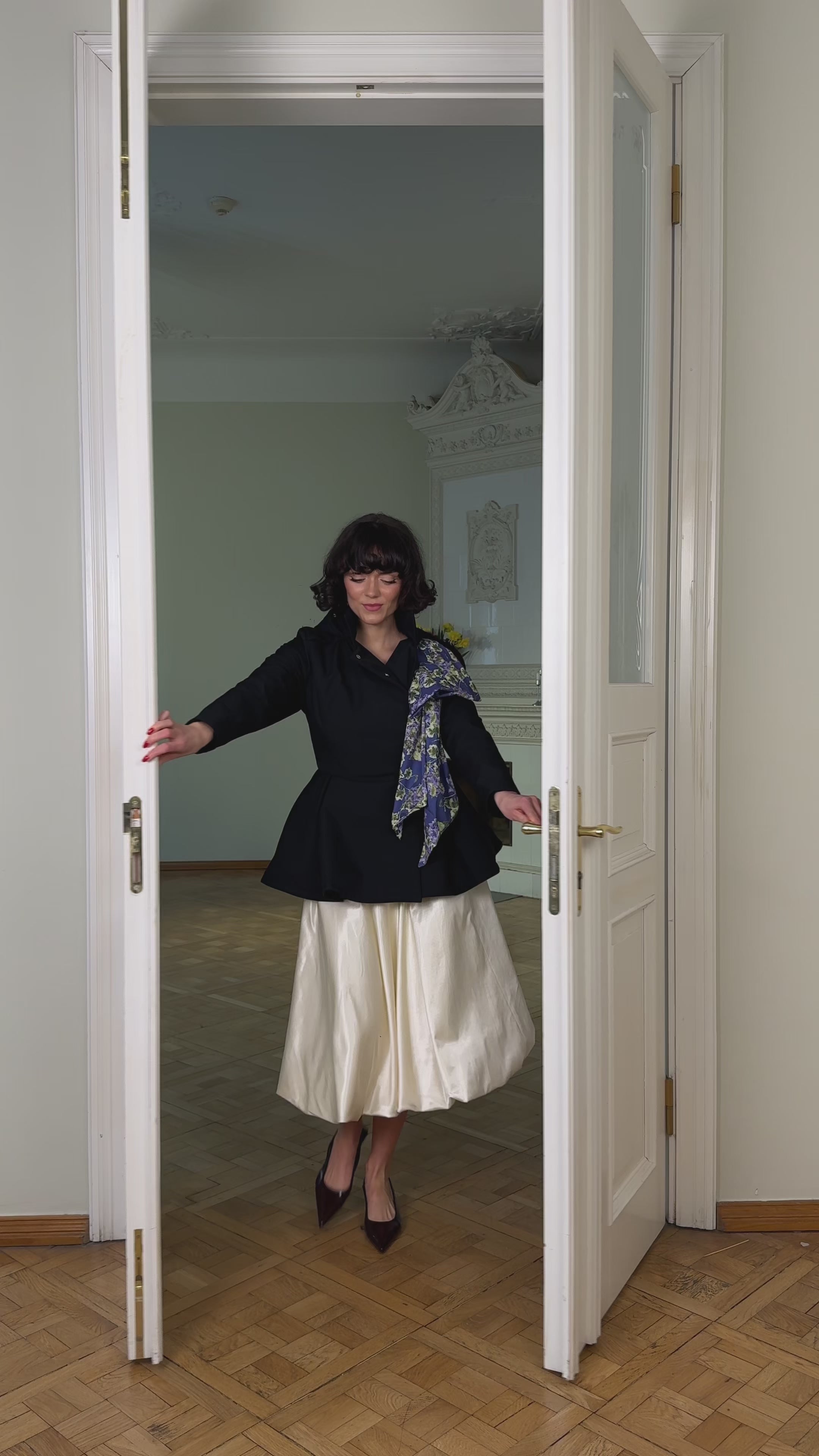 Load video: Black Jacket with Detachable Hood and Bow | Moonlit Bow