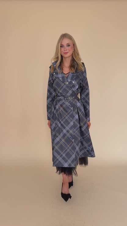 Double Breasted Women's Coat with Front Pleats in Blue | Duchess in Blue