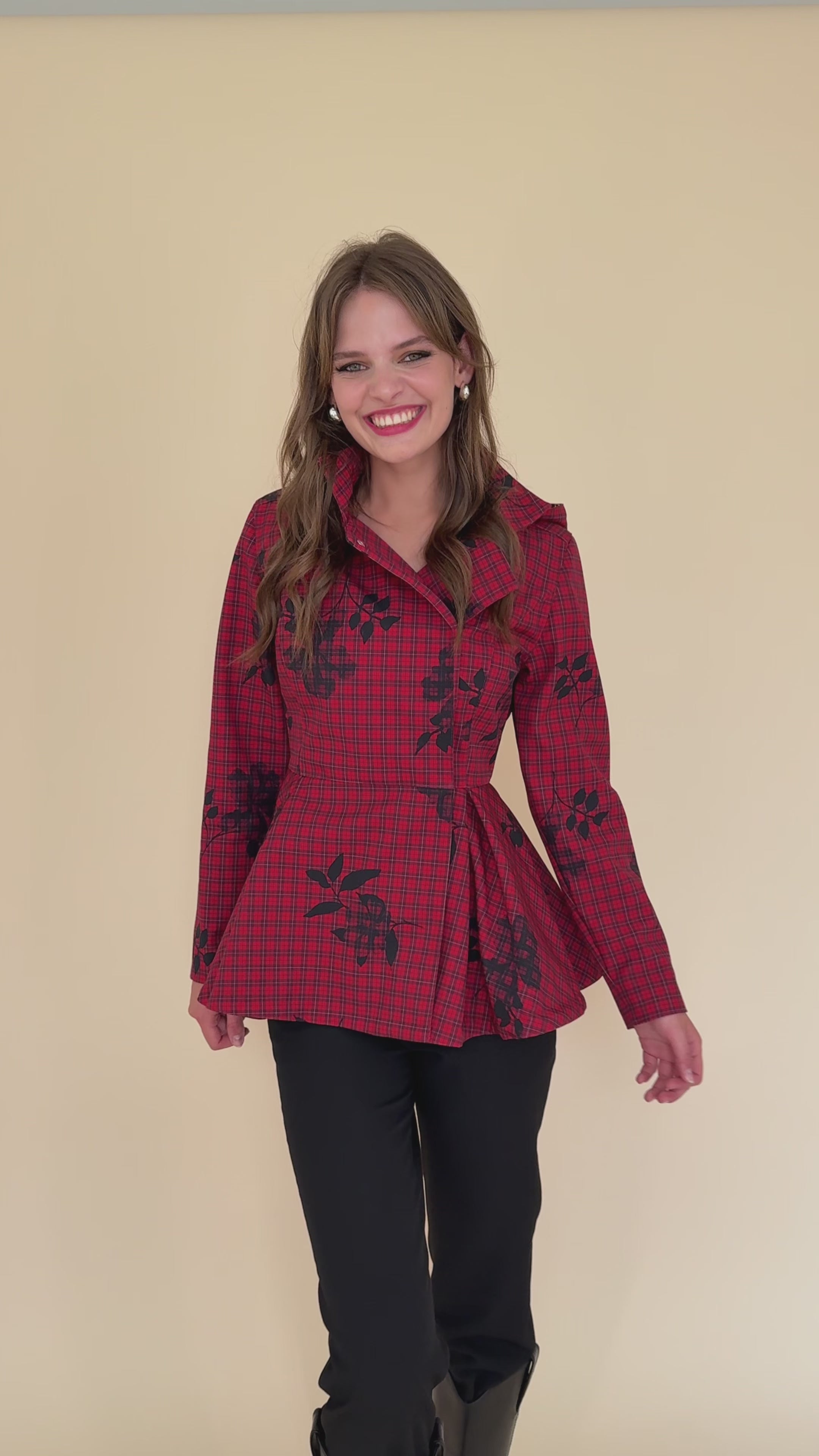 Load video: Double Breasted Jacket with Detachable Hood in Red | Crimson Heart