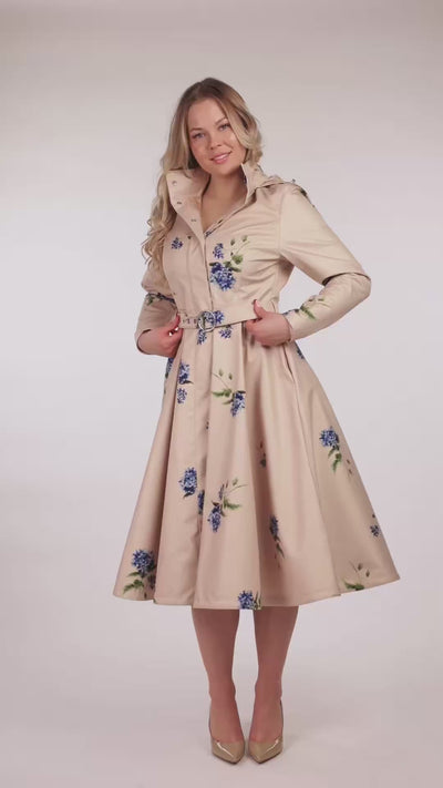 Fit and Flare Coat with A-Line Skirt in Beige | Gentle Bloom