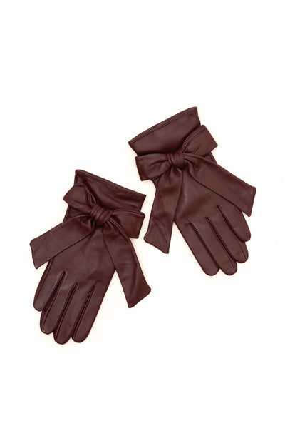 Burgundy Leather Gloves with Cashmere Lining