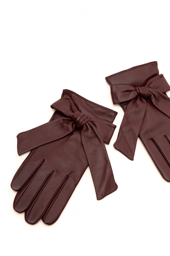 Burgundy Leather Gloves with Cashmere Lining