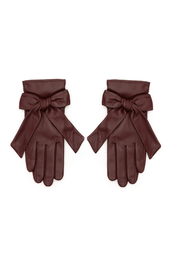 Burgundy Leather Gloves with Cashmere Lining
