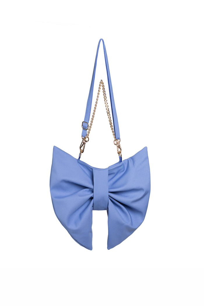 Bow clutch purse in blue