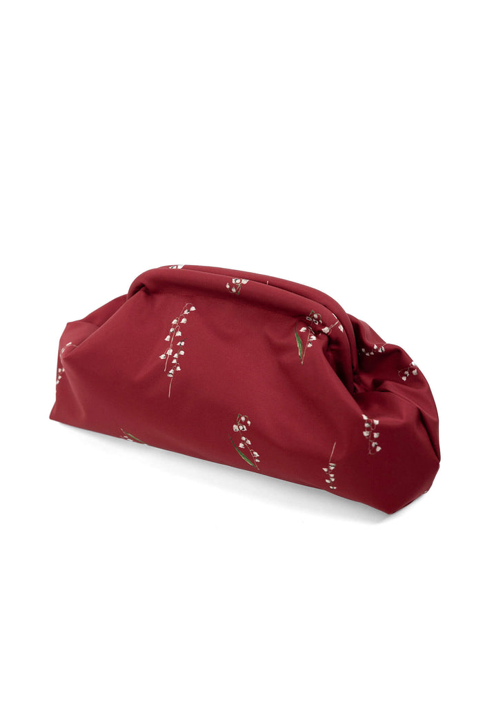 Crimson red floral clutch bag