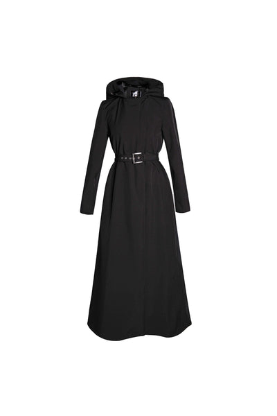 Black Classic black women's trapeze coat on light background