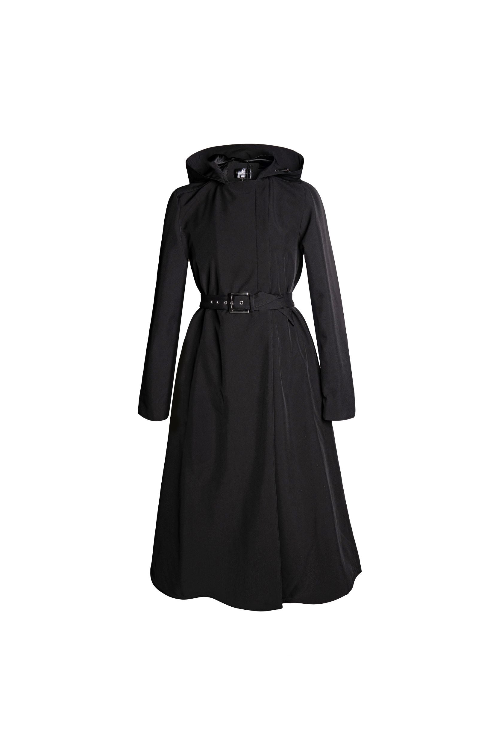 Black coat with a hood on a white background