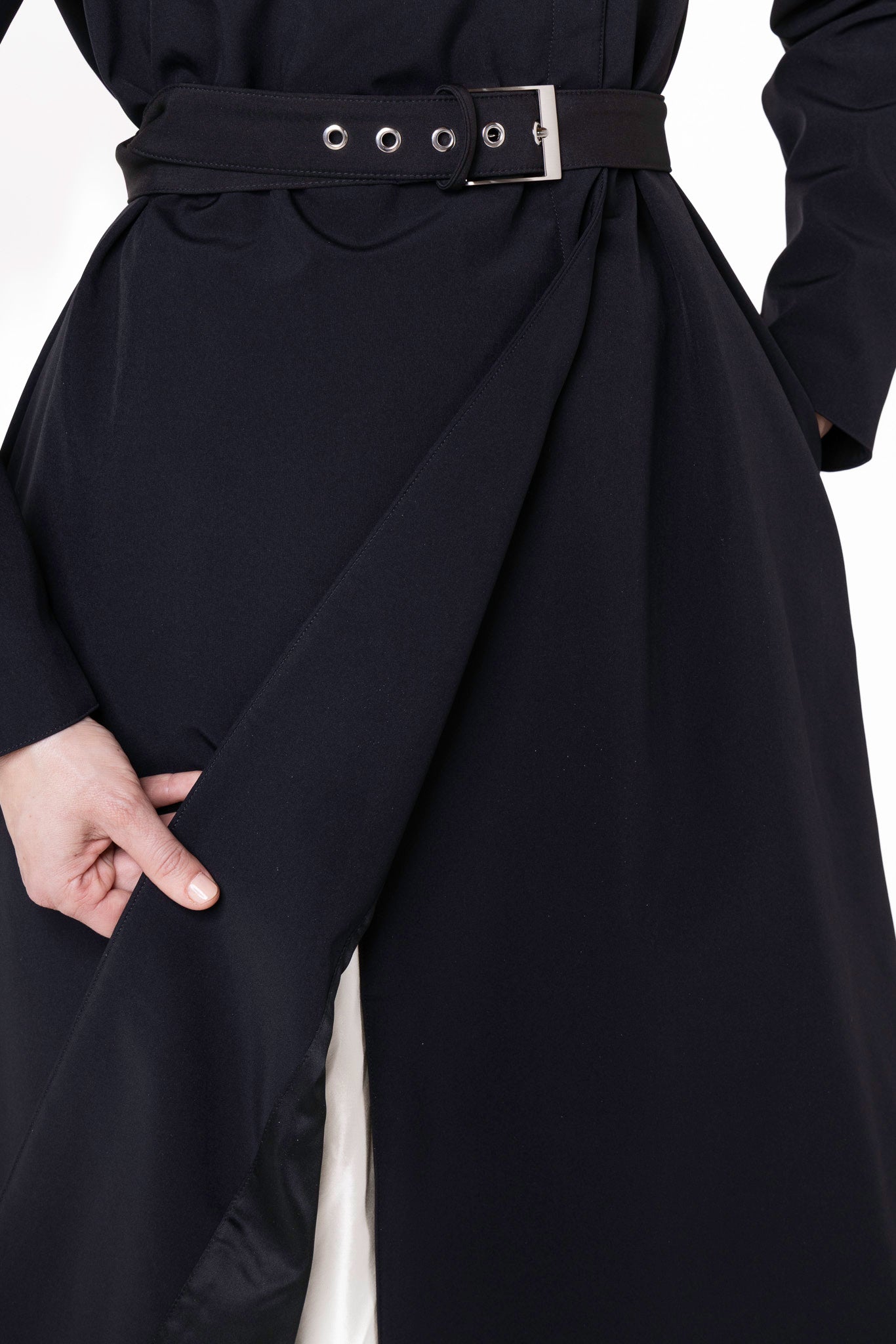 Smooth black Italian satin lining inside Black Classic women's coat