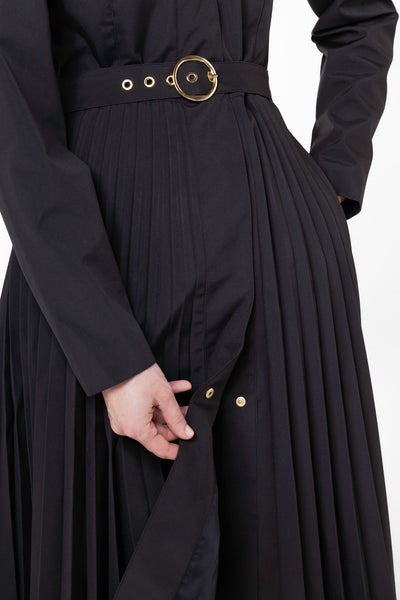 Fit and Flare Coat with A-Line Pleated Skirt for Spring in Black
