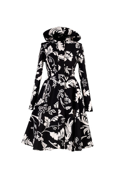 Blooming Night black floral women's coat on light background