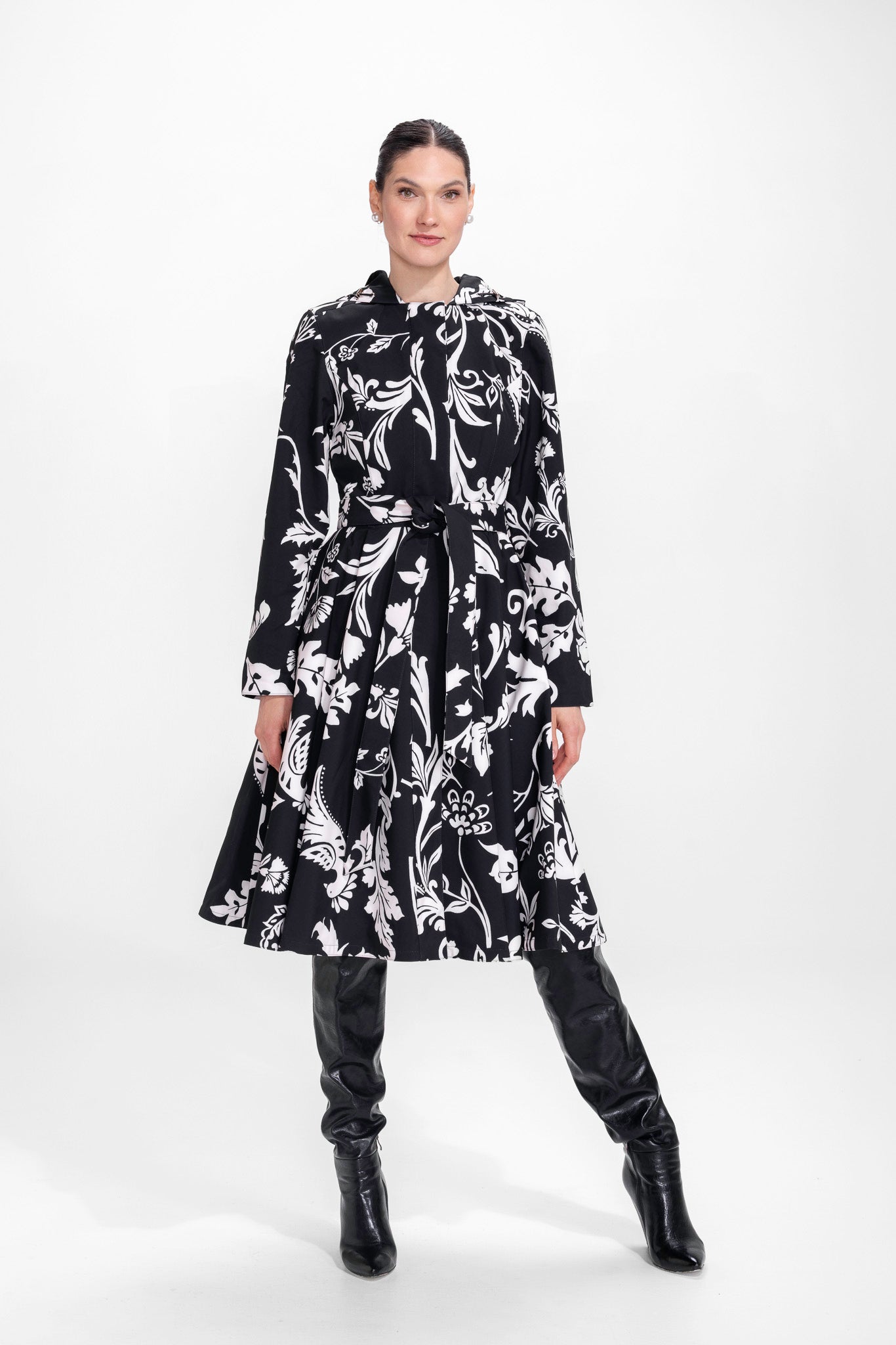 Fitted Coat with Full Circle Skirt in Black and White RainSisters Fitted Coat with Full Circle Skirt in Black and White RainSisters