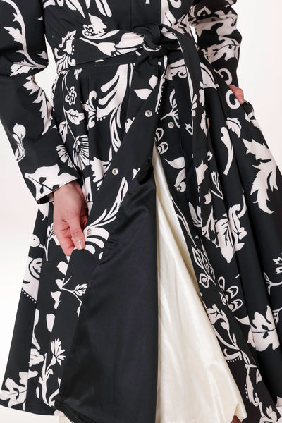 Fitted Coat with Full Circle Skirt in Black and White RainSisters Fitted Coat with Full Circle Skirt in Black and White RainSisters