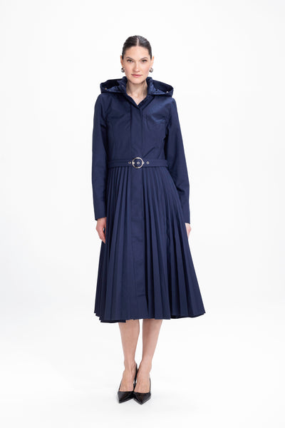 Fit and Flare Blue Womens A-Line Coat with Pleated Skirt | Blue Serenade Fit and Flare Blue Womens A-Line Coat with Pleated Skirt | Blue Serenade