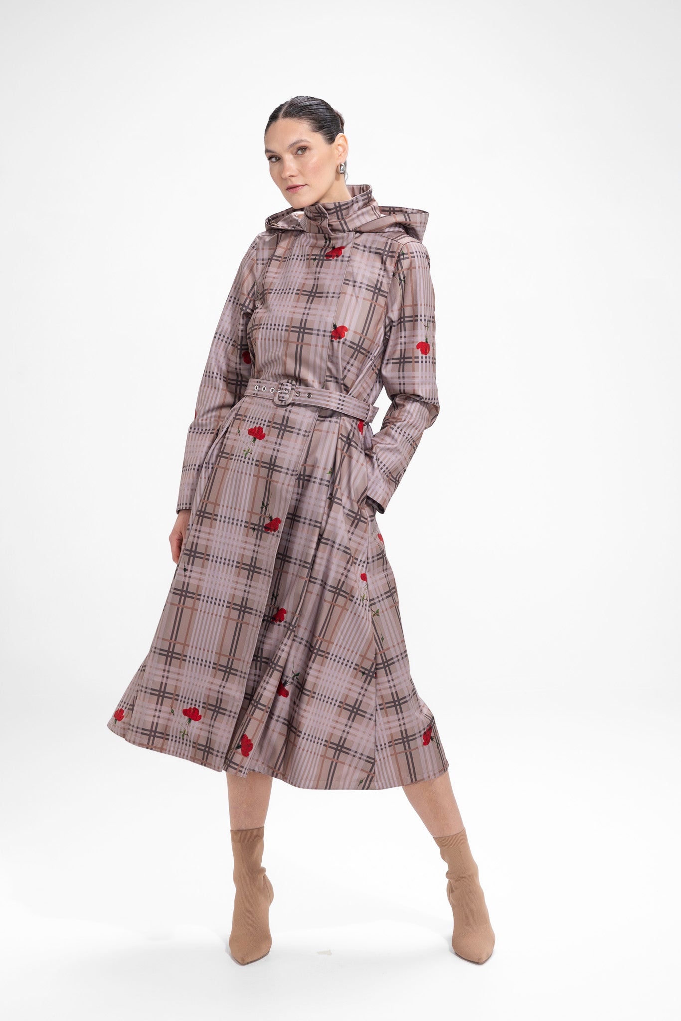 Double Breasted Women's Coat with Front Pleats in Beige | Blush of the Crown