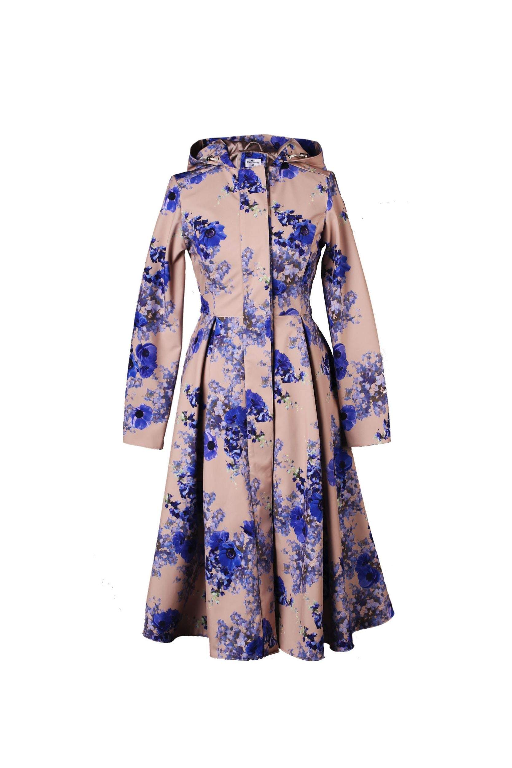 Fit and Flare Coat with Pleated Skirts in Beige and Blue | Cornflower Blue