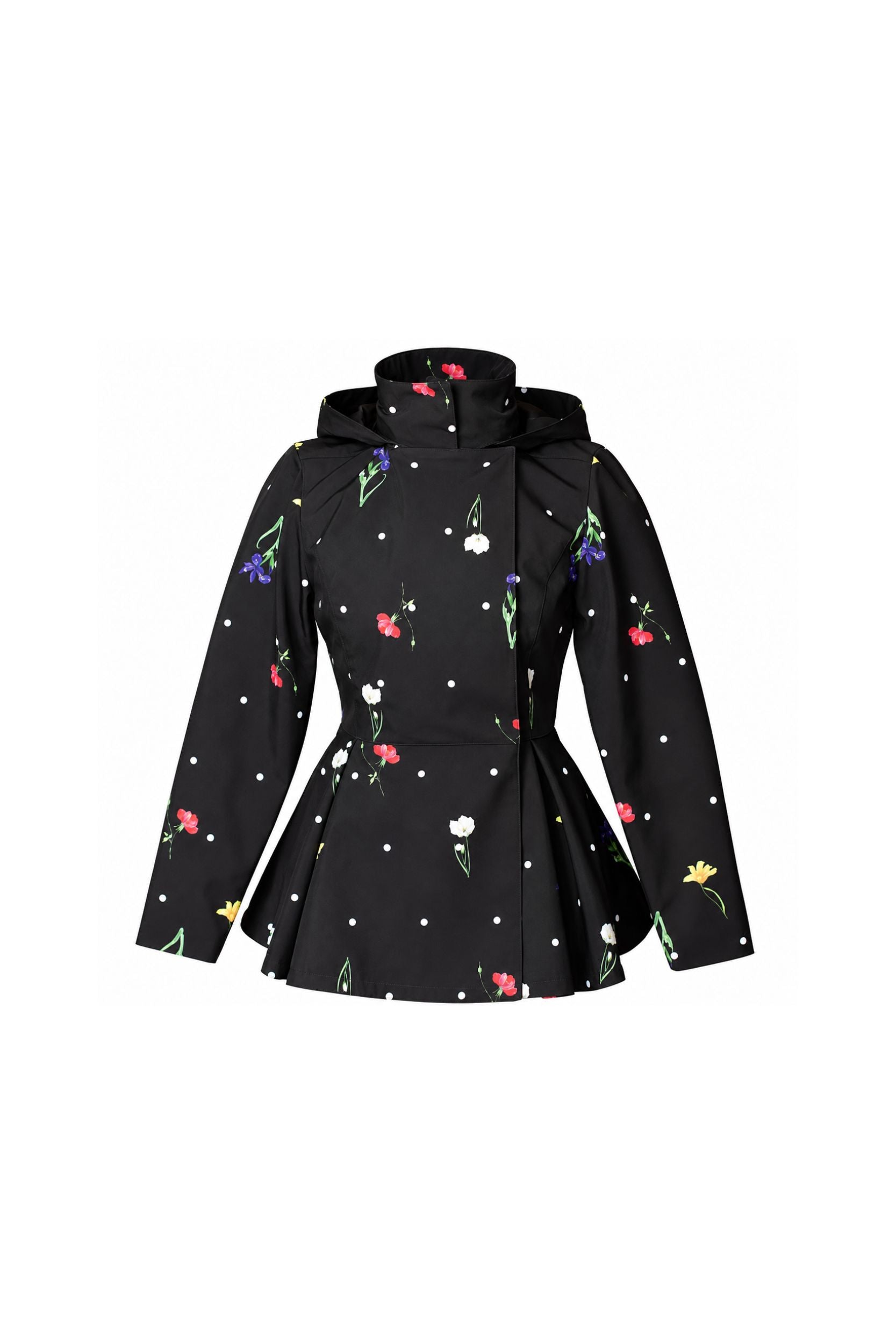 Cosmic Meadow black floral women's jacket on light background