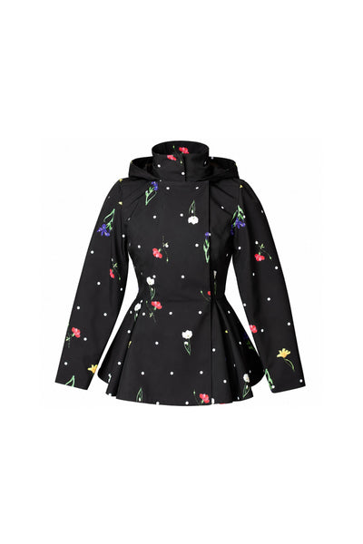 Cosmic Meadow black floral women's jacket on light background