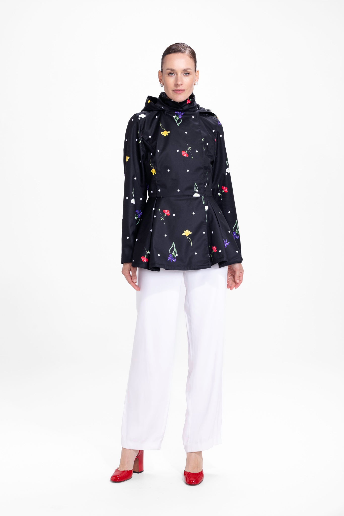 Double Breasted Jacket with Detachable Hood in Black | Cosmic Meadow