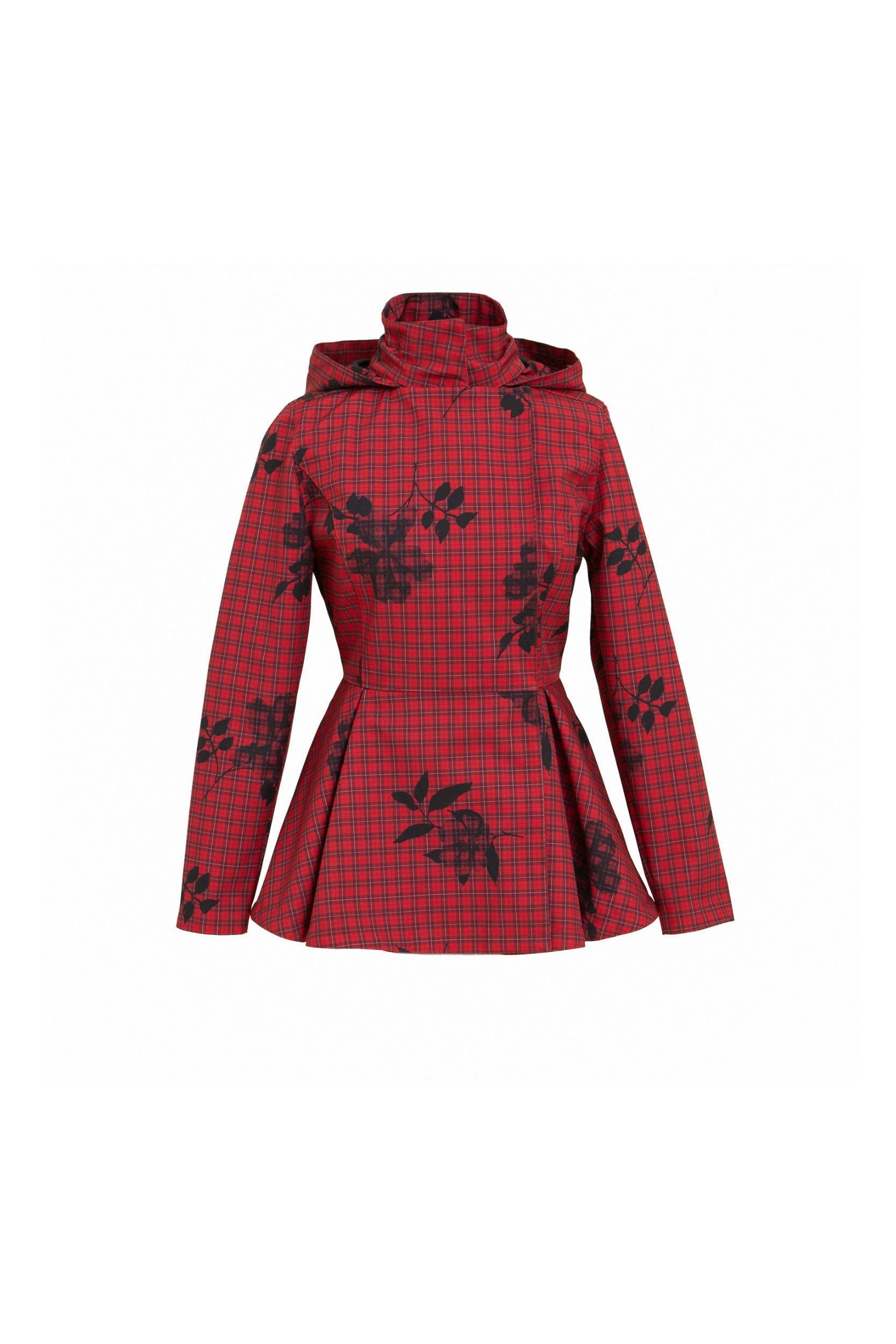 Crimson Heart deep red waterproof women's jacket isolated on light background 