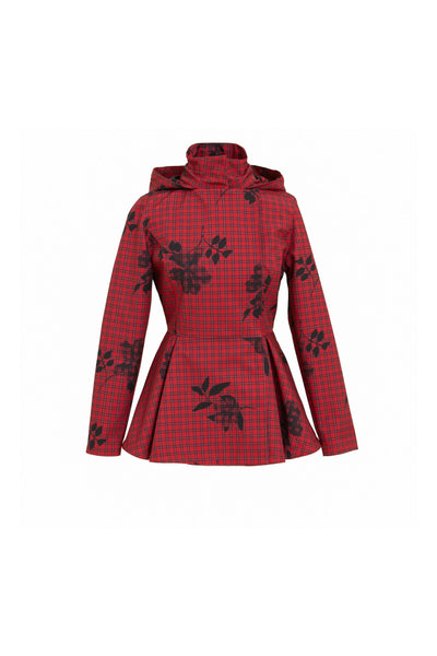 Crimson Heart deep red waterproof women's jacket isolated on light background 