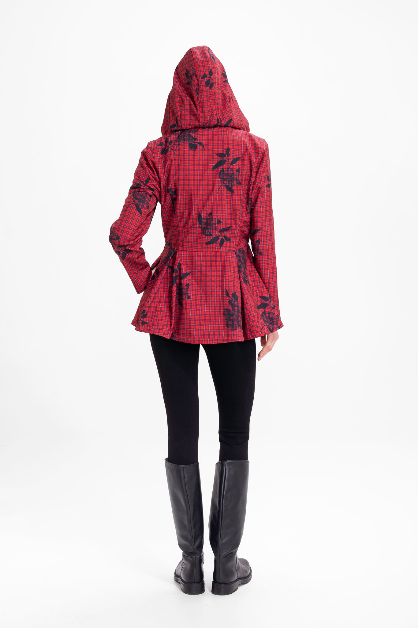 Double Breasted Jacket with Detachable Hood in Red | Crimson Heart