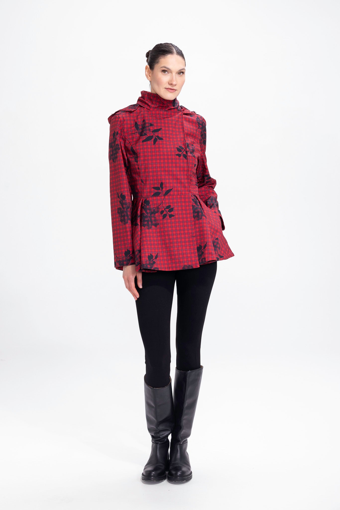 Double Breasted Jacket with Detachable Hood in Red | Crimson Heart