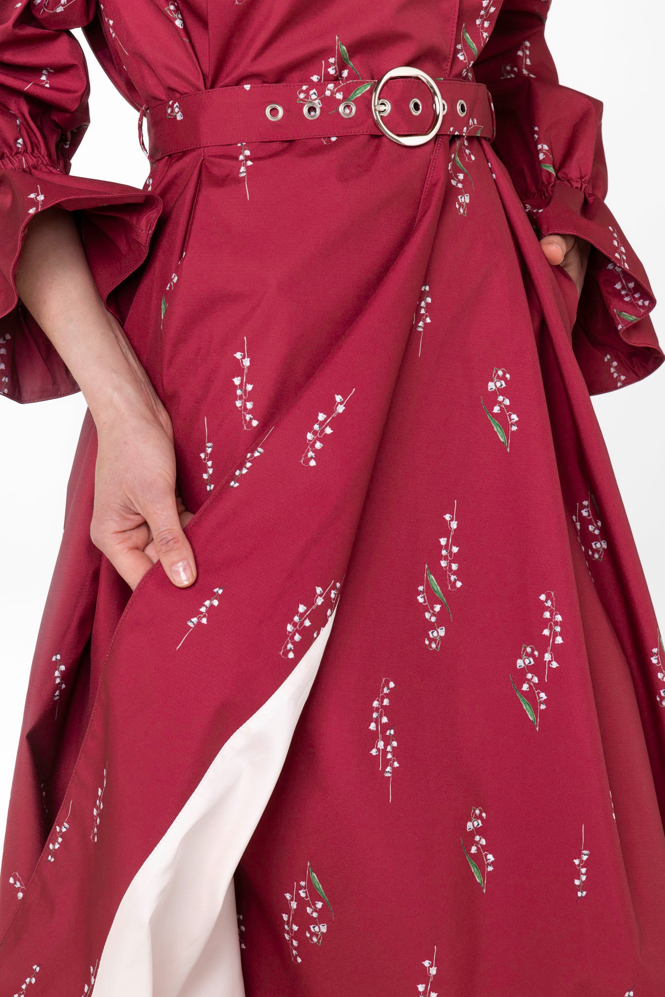 Soft pink Italian satin lining inside Crimson Lily waterproof women's coat