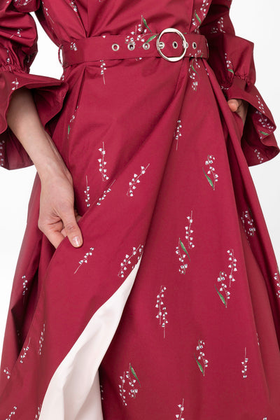 Soft pink Italian satin lining inside Crimson Lily waterproof women's coat