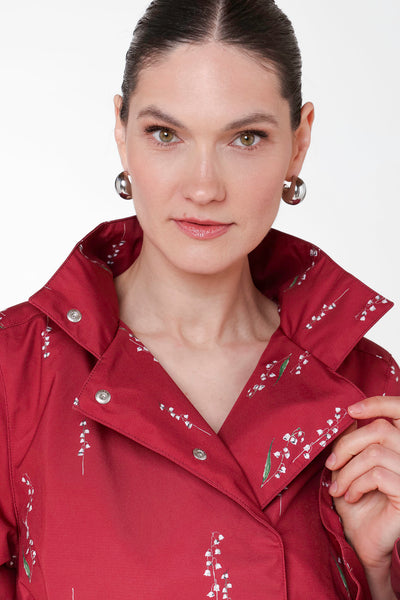 Burgundy floral waterproof women's coat with detachable hood by RainSisters