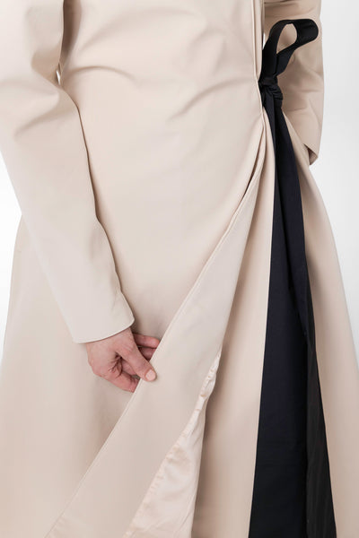 Soft beige Italian satin lining inside Desirable Bow women's waterproof coat
