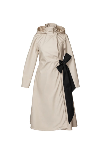 Beige Double Breasted Coat with Trapeze Cut with a Bow | Desirable Bow