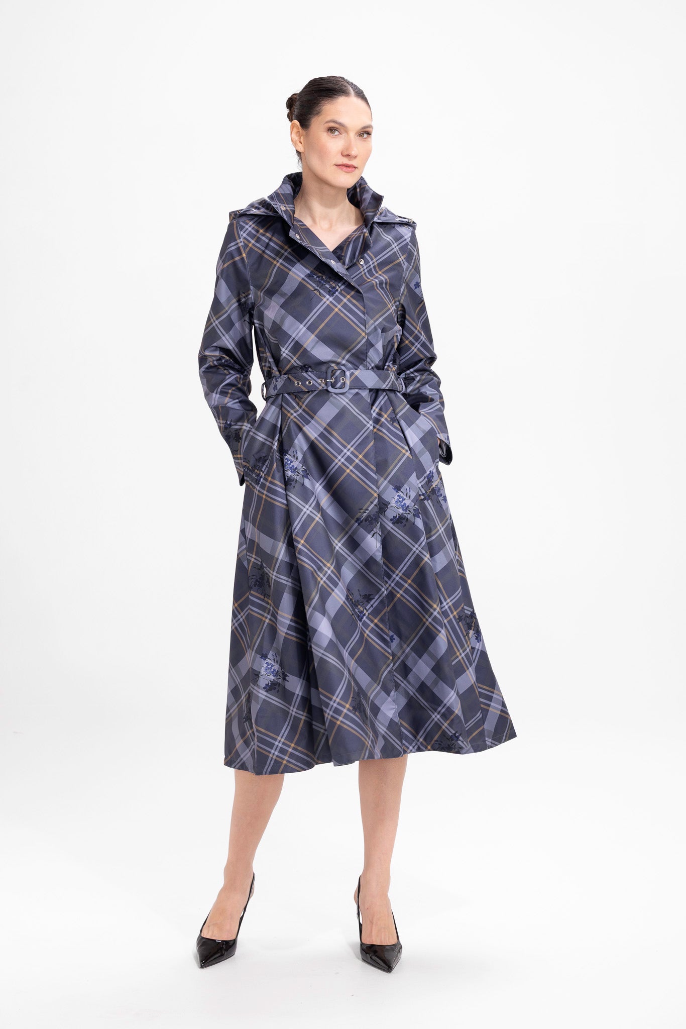 Double Breasted Women's Coat with Front Pleats in Blue | Duchess in Blue