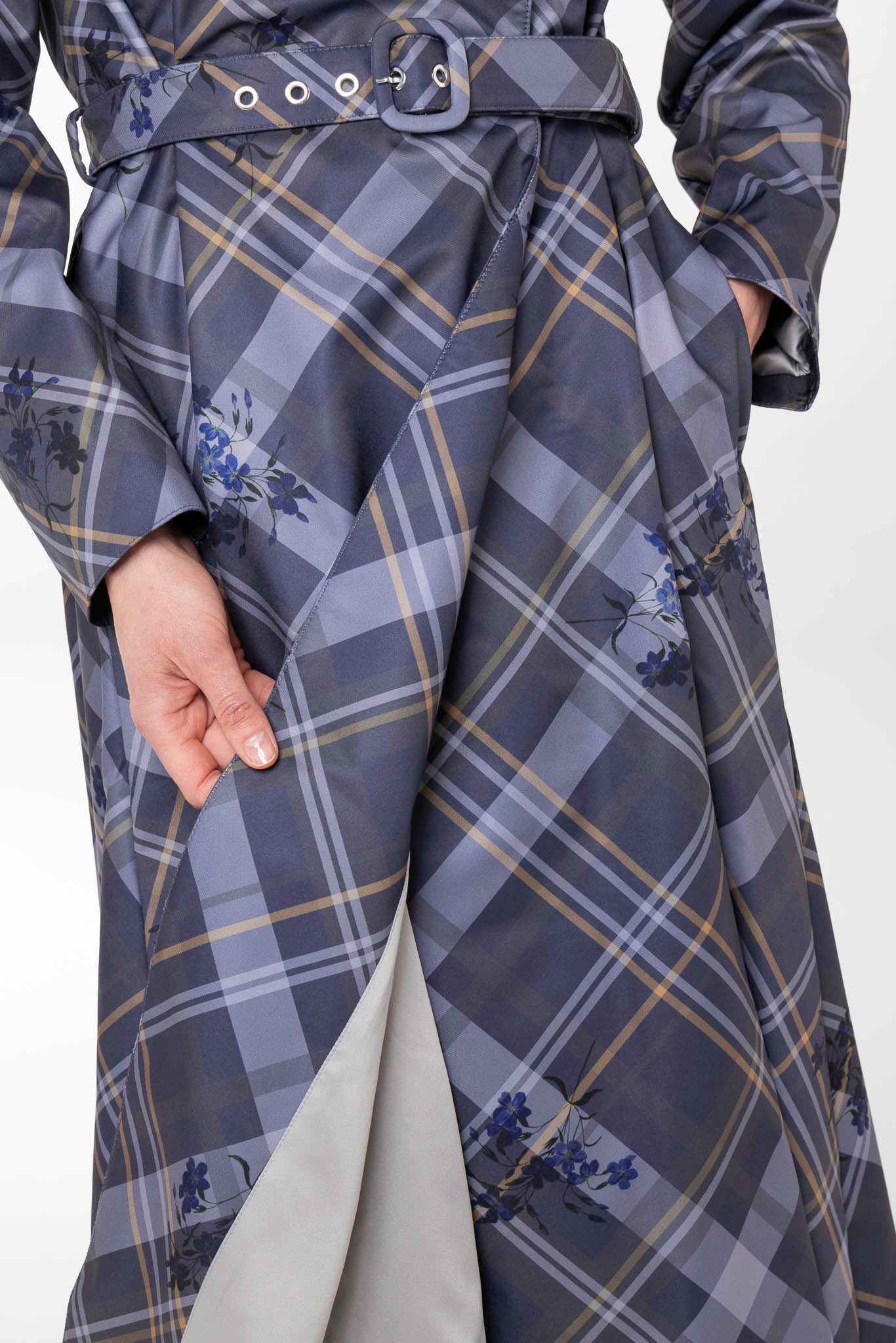 Light creamy Italian satin lining inside Duchess in Blue women's waterproof coat